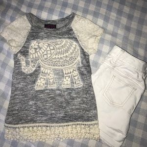 Adorable Elephant Top (S) & White Fringe Shorts-7